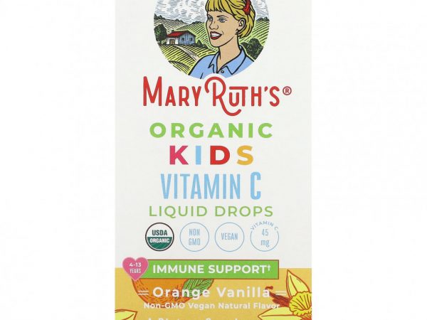 MaryRuth Organics, Organic, жидкие капли с витамином C для детей, для детей от 4 до 13 лет, с апельсином и ванилью, 60 мл (2 жидк. Унции)