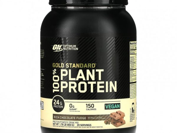 Optimum Nutrition, Золотой стандарт, 100% растительный белок, насыщенная шоколадная помадка, 800 г (1,76 фунта)