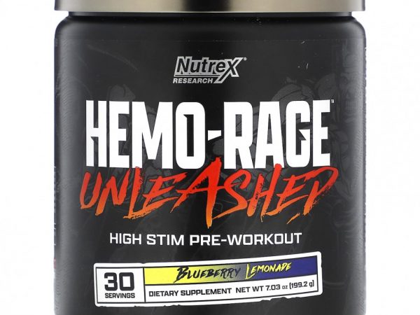 Nutrex Research, Hemo-Rage Unleashed, High Stim перед тренировкой, черничный лимонад, 199,2 г (7,03 унции)