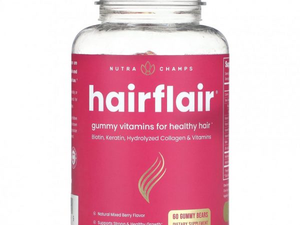 NutraChamps, Hairflair, натуральное ягодное ассорти, 60 жевательных мишек