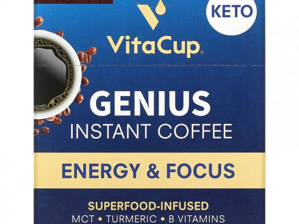 VitaCup, Растворимый кофе Genius, средней темной обжарки, 10 упаковок для еды, по 3,8 г (0,13 унции) каждая