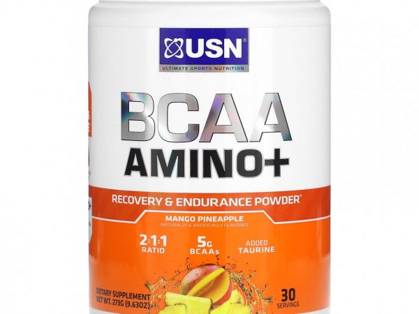 USN, BCAA Amino +, порошок для восстановления и выносливости, манго и ананас, 273 г (9,63 унции)