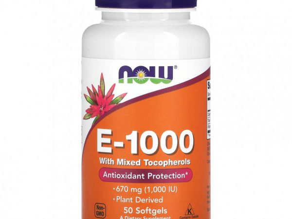NOW Foods, E-1000 со смешанными токоферолами, 670 мг (1000 МЕ), 50 мягких таблеток