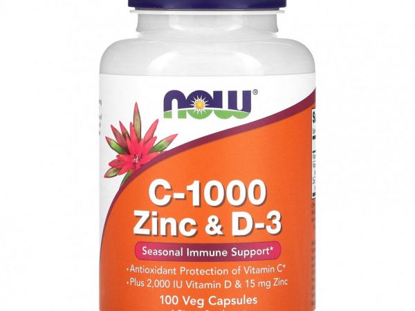 NOW Foods, Цинк C-1000 и D-3, 100 растительных капсул