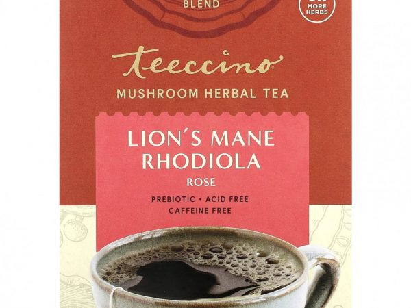 Teeccino, Травяной чай с грибами, львиная грива и родиола, роза, без кофеина, 10 чайных пакетиков, 60 г (2,12 унции)