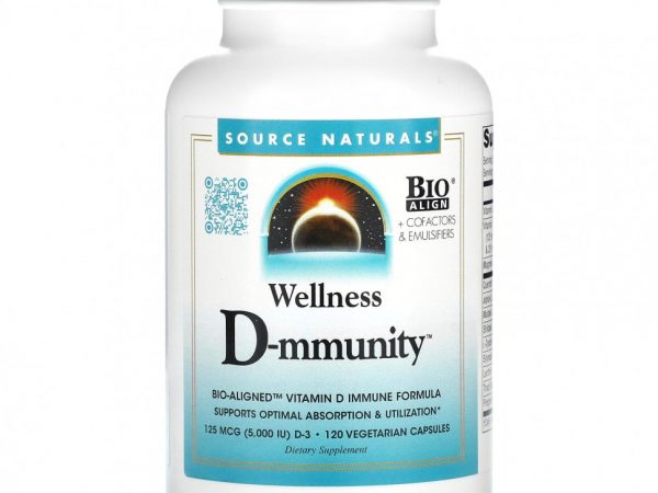 Source Naturals, Wellness D-mmunity, 125 мкг, 120 вегетарианских капсул