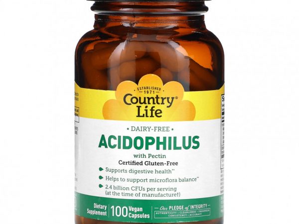 Country Life, Acidophilus с пектином, 100 веганских капсул