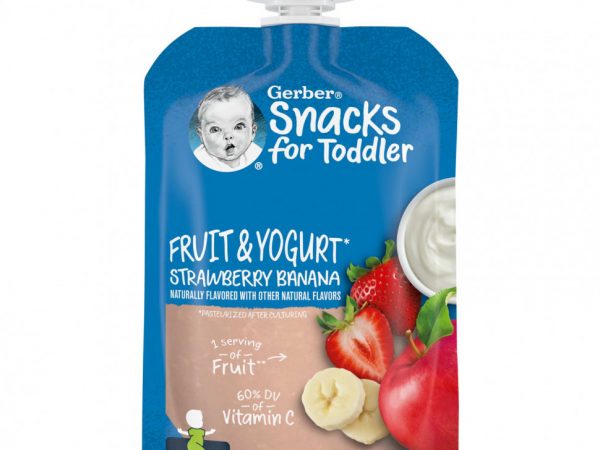 Gerber, Snacks для малышей от 12 месяцев, фрукты и йогурт, клубника и банан, 99 г (3,5 унции)