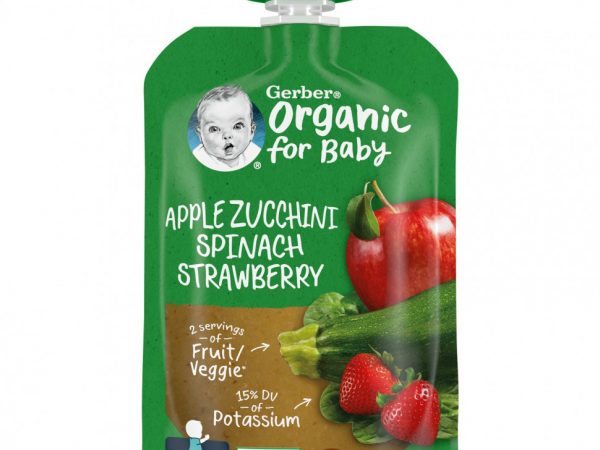 Gerber, Organic for Baby, 2nd Foods, яблоко, цукини, шпинат и клубника, 99 г (3,5 унции)