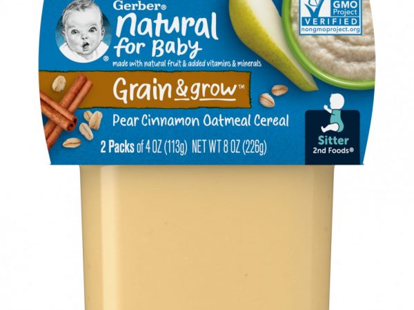 Gerber, Natural for Baby, Grain & Grow, 2nd Foods, овсяные хлопья с грушей, корицей, 2 пакетика по 113 г (4 унции)