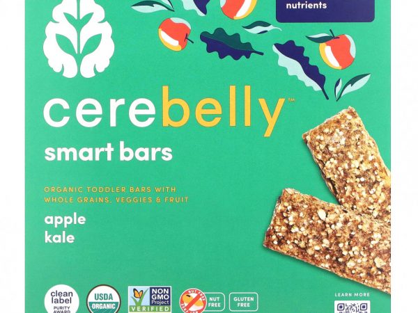 Cerebelly, Smart Bars, Organic Toddler Bars, Apple Kale, 5 Bars, 0.84 oz (24 g) Each