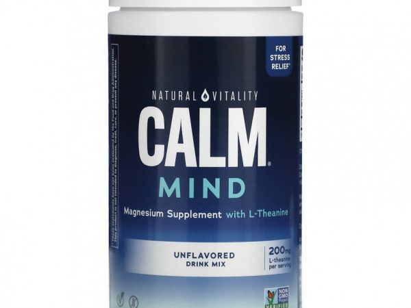 Natural Vitality, CALM Mind, магниевая добавка со смесью для приготовления напитков с L-теанином, без добавок, 168 г (6 унций)