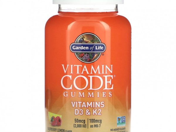 Garden of Life, Vitamin Code, жевательные таблетки, витамины D3 и K2, малина и лимон, 45 жевательных таблеток