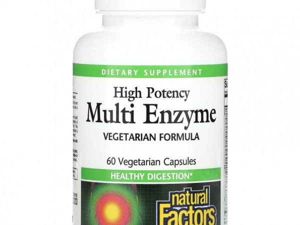 Natural Factors, Мультиэнзим высокой эффективности, 60 вегетарианских капсул