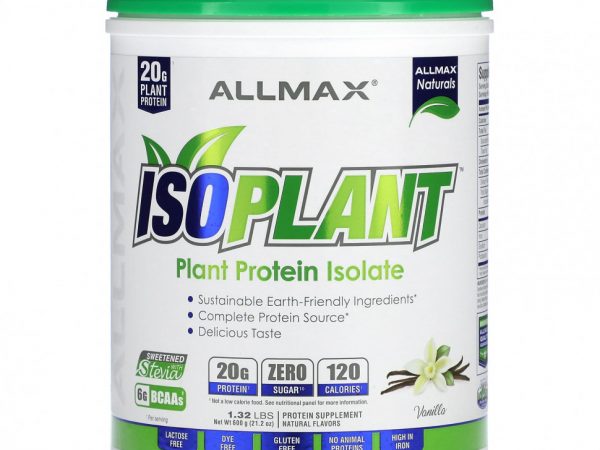 ALLMAX, ISOPLANT, изолят растительного белка, ваниль, 600 г (1,32 фунта)