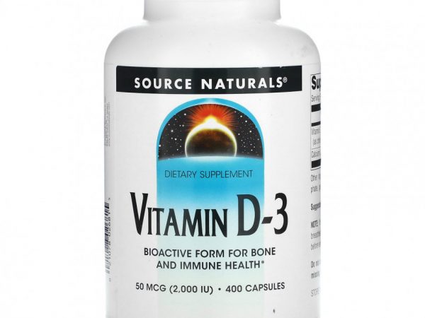 Source Naturals, Витамин D-3, 50 мкг (2000 МЕ), 400 капсул