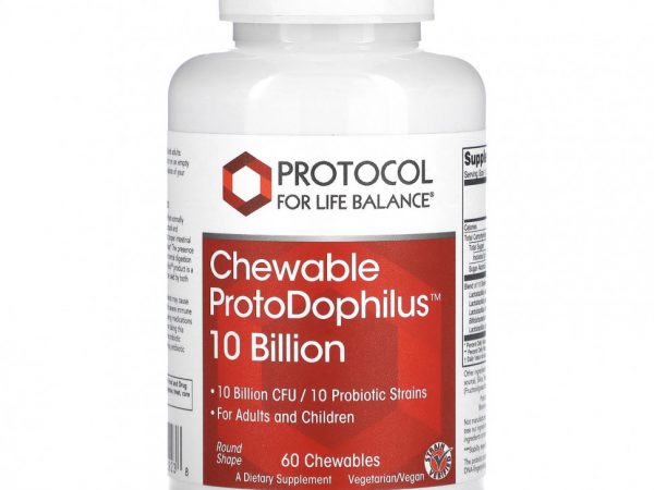 Protocol for Life Balance, Жевательные таблетки ProtoDophilus, 10 млрд, 60 жевательных таблеток