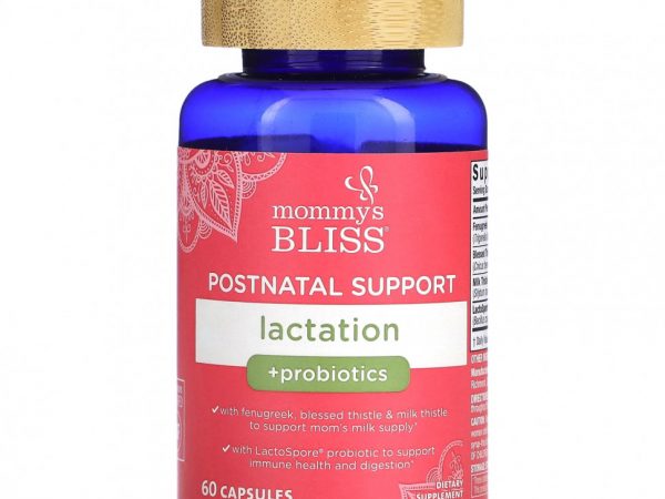 Mommy's Bliss, Послеродовая поддержка, лактация + пробиотики, 60 капсул