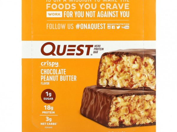 Quest Nutrition, Hero Protein Bar, хрустящий шоколад с арахисовой пастой, 12 батончиков по 54 г (1,9 унции)