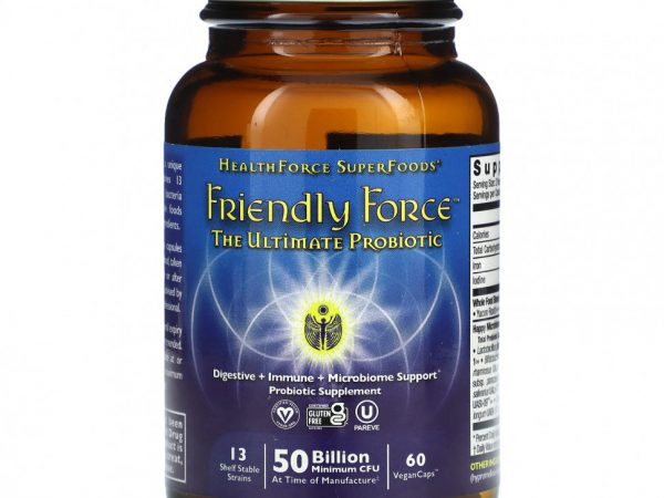HealthForce Superfoods, Friendly Force, лучший пробиотик, 60 веганских капсул