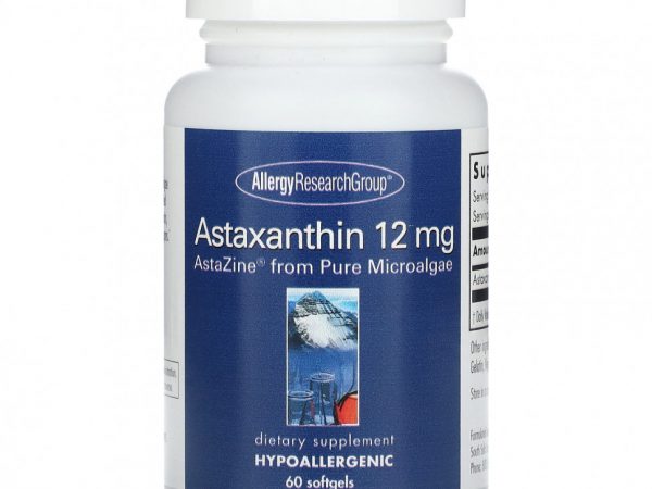 Allergy Research Group, Астаксантин, AstaZine из чистых микроводорослей, 12 мг, 60 мягких таблеток