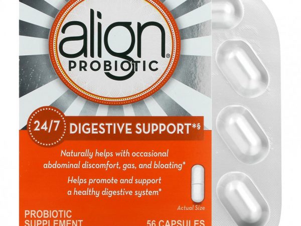 Align Probiotics, Поддержка пищеварения 24/7, добавка с пробиотиками, 56 капсул