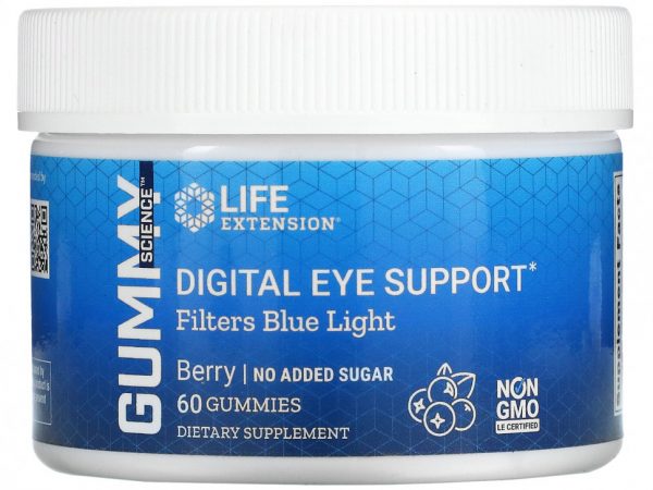 Life Extension, Digital Eye Support, средство для фильтрации синего света, ягодный вкус, 60 жевательных таблеток