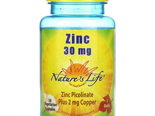 Nature's Life, Цинк, 30 мг, 50 вегетарианских капсул