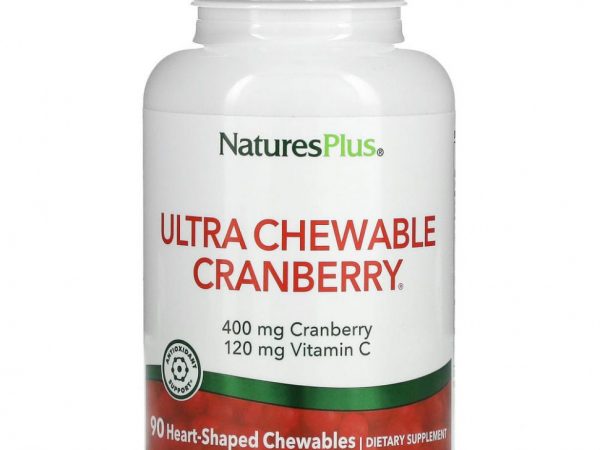 NaturesPlus, Ultra Chewable Cranberry с витамином C, клюква / клубника, 90 жевательных ягод