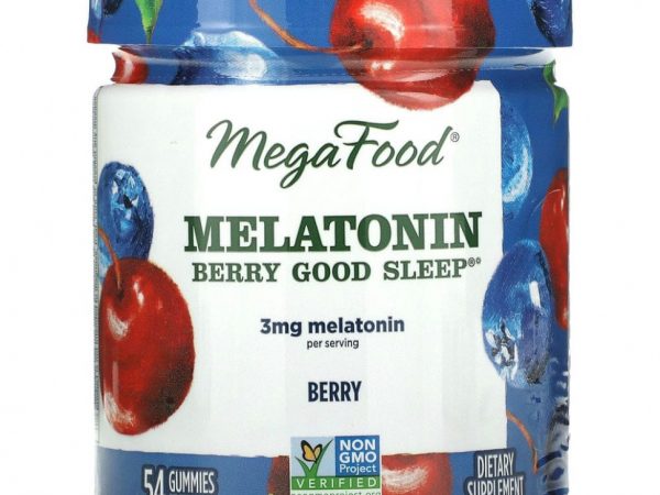 MegaFood, Мелатонин Berry Good Sleep, ягодный, 1,5 мг, 54 жевательные таблетки