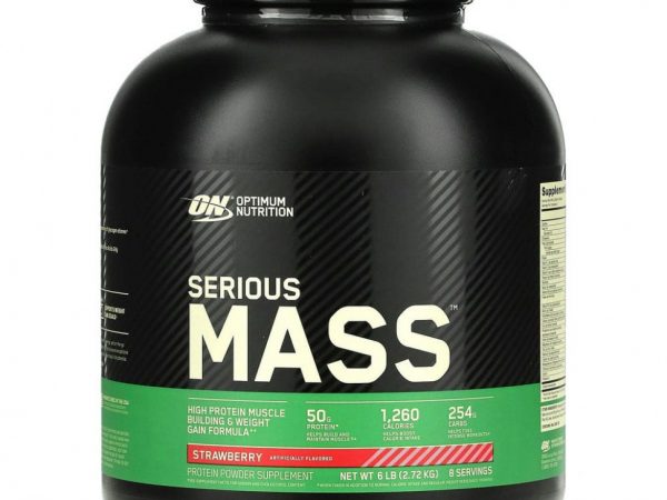 Optimum Nutrition, Serious Mass, порошок с высоким содержанием белка для набора веса, со вкусом клубники, 2,72 кг (6 фунтов)