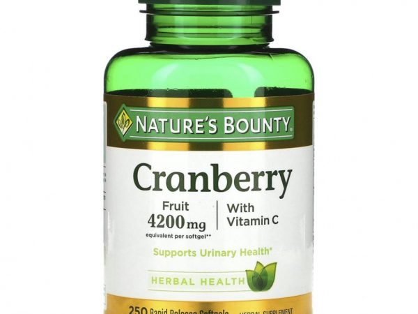 Nature's Bounty, Клюква с витамином C, 250 капсул быстрого высвобождения