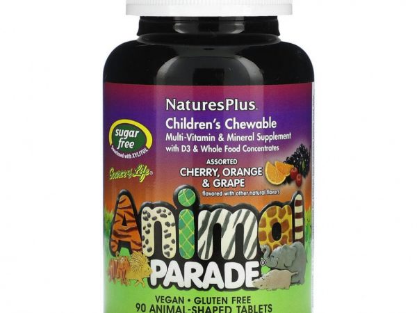 NaturesPlus, Source of Life, Animal Parade, детские жевательные мультивитамины и минералы, различные натуральные ароматизаторы, 90 таблеток в форме животных