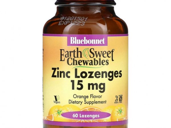 Bluebonnet Nutrition, EarthSweet, пастилки с цинком, натуральный апельсиновый ароматизатор, 15 мг, 60 пастилок