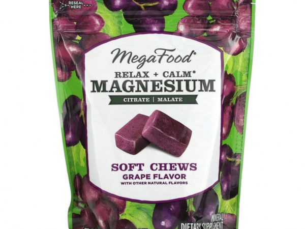 MegaFood, жевательные таблетки с магнием для успокоения и расслабления, виноград, 30 жевательных таблеток в индивидуальной упаковке