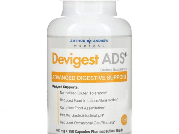 Arthur Andrew Medical, Devigest ADS, усовершенствованное средство для поддержки пищеварения, 400 мг, 180 капсул