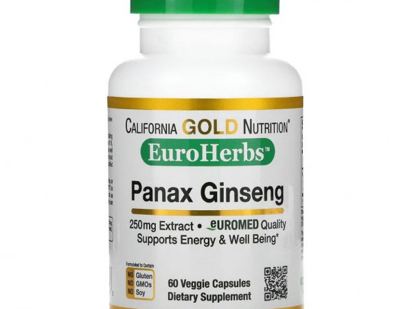 California Gold Nutrition, EuroHerbs, экстракт женьшеня азиатского, 250 мг, 60 растительных капсул