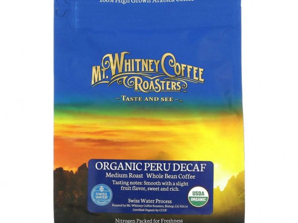 Mt. Whitney Coffee Roasters, органический кофе из Перу без кофеина, средней обжарки, зерновой, 340 г (12 унций)