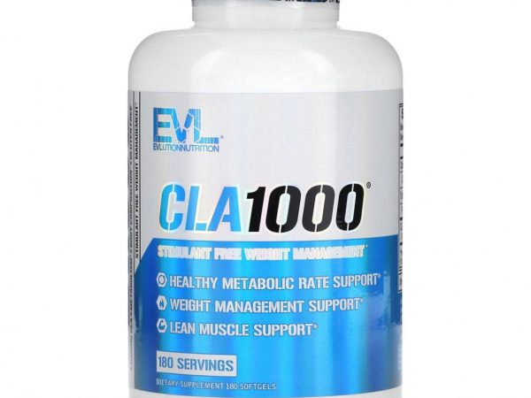 EVLution Nutrition, CLA1000, добавка для коррекции веса без стимуляторов, 180 капсул