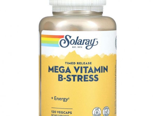 Solaray, Mega B-Stress, 120 капсул пролонгированного действия с оболочкой из ингредиентов растительного происхождения