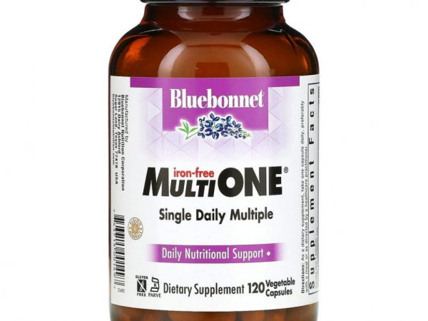 Bluebonnet Nutrition, Multi One, Single Daily Multiple, без железа, 120 растительных капсул