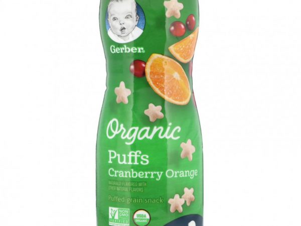 Gerber, Органические злаковые подушечки, клюква и апельсин, 42 г (1,48 унции)
