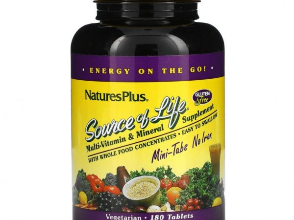 NaturesPlus, Source of Life, мультивитаминная и минеральная добавка, без железа, 180 таблеток