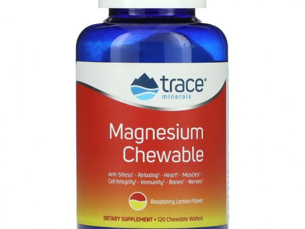 Trace Minerals ®, жевательные таблетки с магнием, малина и лимон, 120 жевательных таблеток