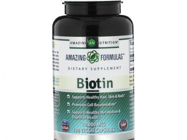 Amazing Nutrition, Биотин, 10 000 мкг, 100 растительных капсул