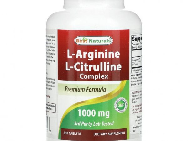 Best Naturals, L-аргинин, комплекс L-цитруллина, 1000 мг, 250 таблеток