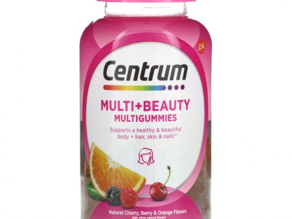 Centrum, Multi + Beauty жевательные таблетки, натуральные вишня, ягоды и апельсин, 100 жевательных таблеток