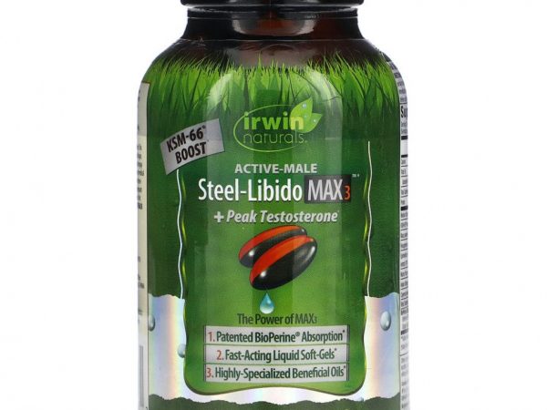 Irwin Naturals, Steel Libido Max 3 + Peak Testosterone, 75 желатиновых капсул