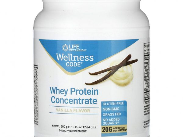 Life Extension, Wellness Code, концентрат сывороточного протеина, ваниль, 500 г (1,10 фунта)