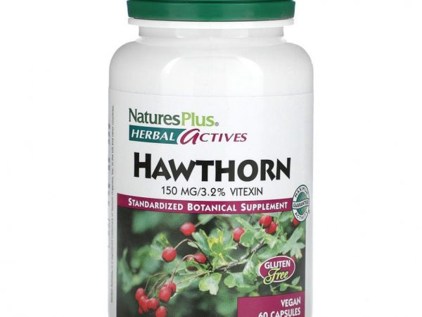 NaturesPlus, Herbal Actives, боярышник, 150 мг, 60 веганских капсул